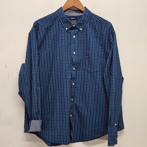 Mason James Stretch Long Sleeve Shirt Button Down Blue Check Plaid Mens XL